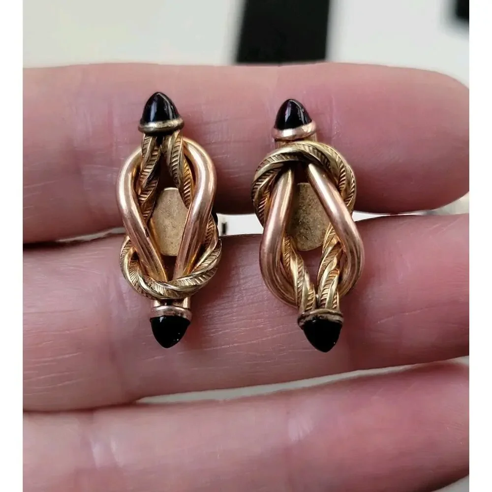 Vintage Swank Red Cabochon Copper & Goldtone Forever Love Knot Cufflinks